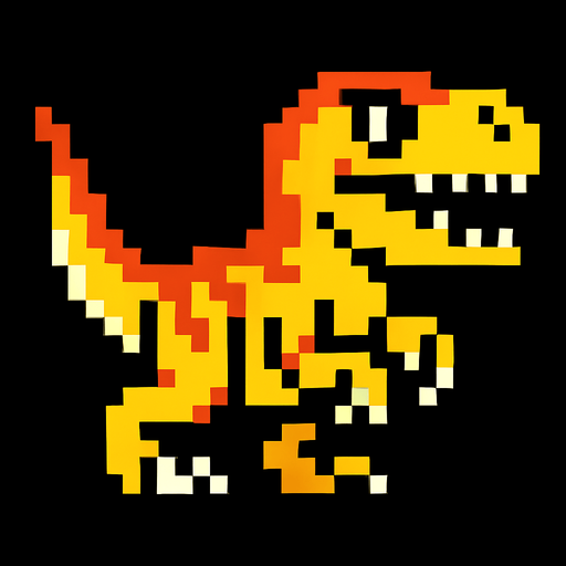 Make it 8 bit style dinosaur Atrociraptor  cartoon character.
In-Game asset.  High contrast.  No shadows