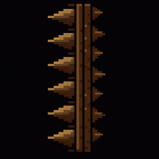 pared de pinchos berticales de pixeles.
In-Game asset.  2d.  High contrast.  No shadows