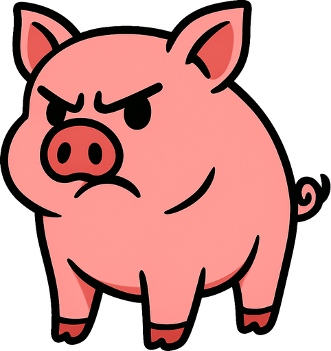 un puerco de cuerpo completo sin fondo y que se vea tierno pero con expersion de la cara enojado
In-Game asset.  2d.  High contrast.  No shadows