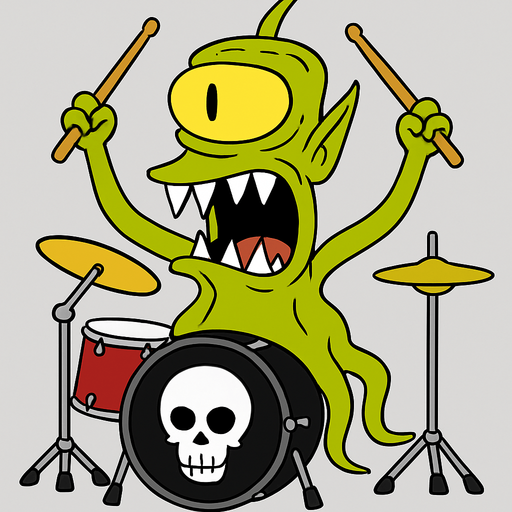 Make my character have drumsticks and be on top of drums and the big drum be black and have a white skull