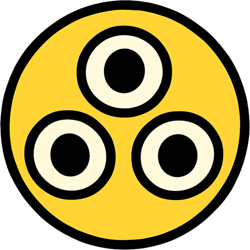 A yellow circle with 3 eyes no mouth and the eyes are in a triangle orientation.
In-Game asset.  2d.  High contrast.  No shadows