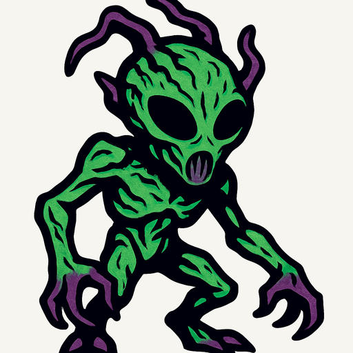 alien creature drawing.
In-Game asset.  2d.  High contrast.  No shadows