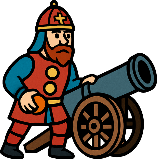 Animasyon çizgi dizi tarzında bizans topçusu.
In-Game asset.  2d.  High contrast.  No shadows