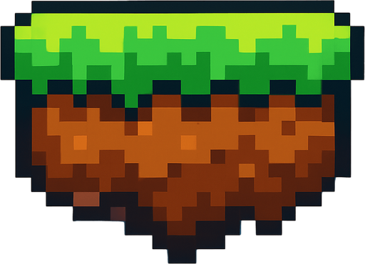 Plataforma flotante con pasto ensima y tierra debajo pixelada.
In-Game asset.  2d.  High contrast.  No shadows
