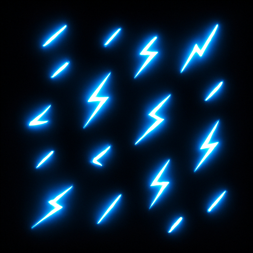 Tiny, electric-like sparks

```
- Shape: Small line/dash or tiny lightning bolt
- Color: Bright cyan (#00FFFF) or electric blue (#0088FF)
- Intensity: Very bright, almost overexposed look.
In-Game asset.  2d.  High contrast.  No shadows