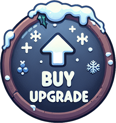 A buy upgrade button, winter theme, no text Single Game Texture. In-Game asset. 2d. Blank background. High contrast. No shadows.