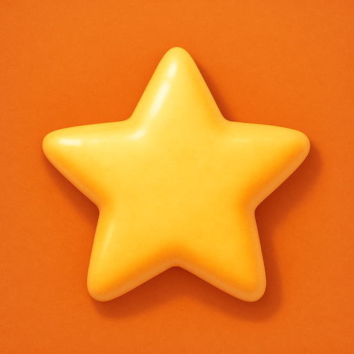 A rating star. Cute soft graphics. soft ambient light. semi-matte to satin surfaces. naturalistic with slight saturation boost colors. 
In-Game asset.  2d.  High contrast.  No shadows. top down..
In-Game asset.  2d.  High contrast.  No shadows