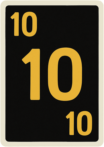 Rectangular card numbered 10, with a white border around it and a dark background..
In-Game asset.  2d.  High contrast.  No shadows