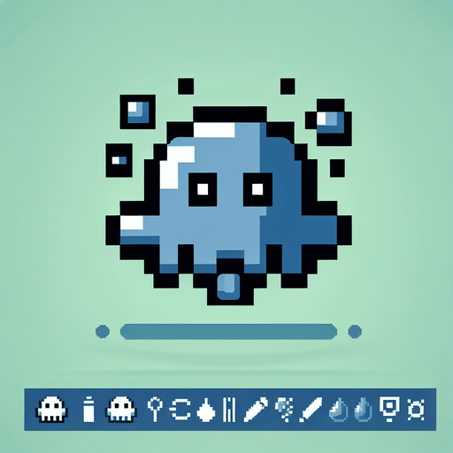 A pixel based enemy from the world of Bubble Bobble. It should be blob like.  Make it very 80s 90s like in pixel, arcade style..
Single Game Texture.  In-Game asset.  2d.  Blank background.  High contrast.  No shadows