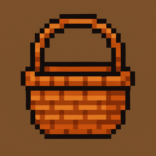 a pixel art of a basket.
In-Game asset.  2d.  High contrast.  No shadows