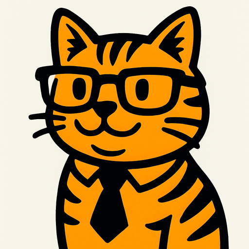 Cat avec des lunettes et un cravate.
In-Game asset.  2d.  High contrast.  No shadows