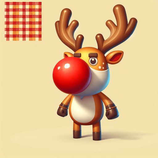 rudolf the red nose raindeer Single Game Texture. In-Game asset. 2d. Blank background. High contrast. No shadows.