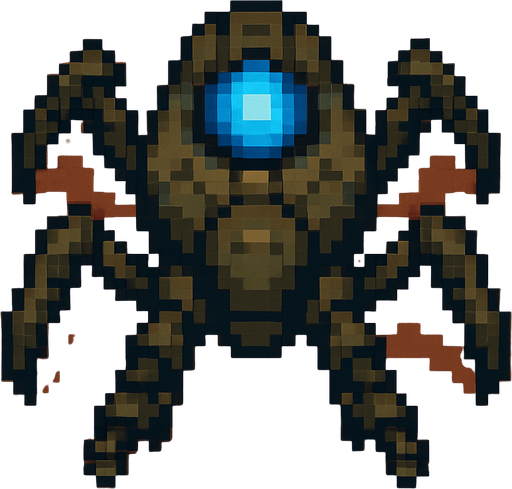pixel art top down insectoid combat drone, blue light on top.
In-Game asset.  2d.  High contrast.  No shadows