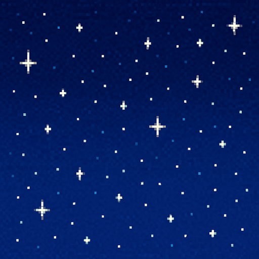 Un cielo noche pixelar 16:04 con estrellas.
In-Game asset.  2d.  High contrast.  No shadows