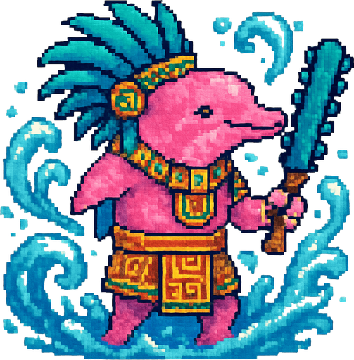 Generame un guerrero azteca con patrones, estilo pixelar, además será una Delfin Rosado con efectos de AGUA.
In-Game asset.  2d.  High contrast.  No shadows