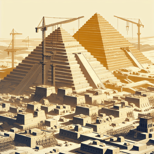 An animated image of an unfinished pyramid, with a label 'The building of the Pyramids of Giza.
Single Game Texture. In-Game asset. 2d. Blank background. High contrast. No shadows.