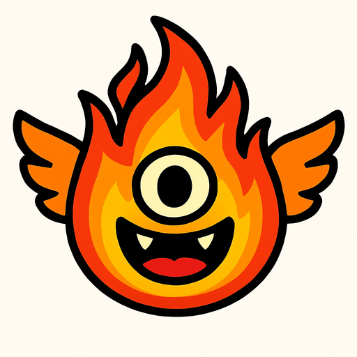 fuego con alas, ojo y boca.
In-Game asset.  2d.  High contrast.  No shadows