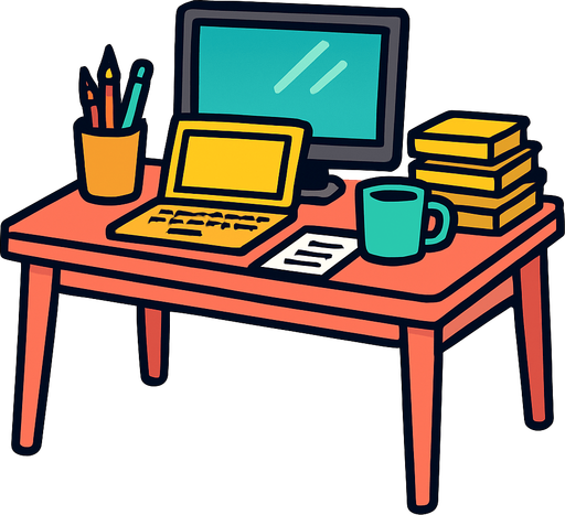 work desk.
In-Game asset.  2d.  High contrast.  No shadows