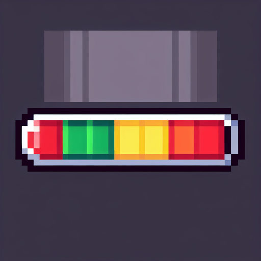 pixelart. a healthbar filled with a gradient going from red over yellow to green in the center, then to yellow and red again..
Single Game Texture. In-Game asset. 2d. Blank background. High contrast. No shadows.