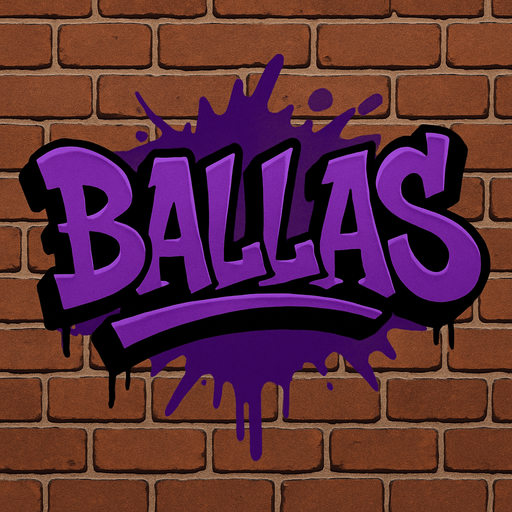 Tuğladan duvar üzerinde ballas grafitisi var,west side tarzında.
In-Game asset.  2d.  High contrast.  No shadows