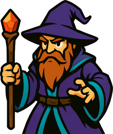 Wizard.
In-Game asset.  2d.  High contrast.  No shadows