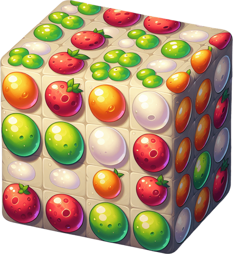 Fruit jelly boba pearls, no cup
Single Game Texture. In-Game asset. 2d. Blank background. High contrast. No shadows.