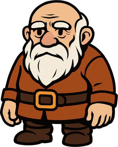 Yaşlı bir adam kısa boylu aksakallı.
In-Game asset.  2d.  High contrast.  No shadows