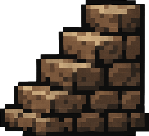 A stone staircase icon. Side profile. Pixel art..
In-Game asset.  2d.  High contrast.  No shadows