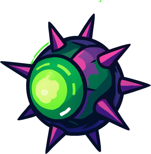 Alien spherical bullet with spikes emanating energy.
In-Game asset.  2d.  High contrast.  No shadows