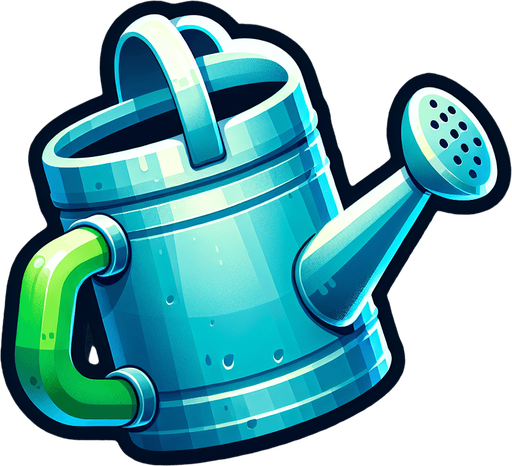 Watering can.
Single Game Texture.  In-Game asset.  2d.  Blank background.  High contrast.  No shadows
