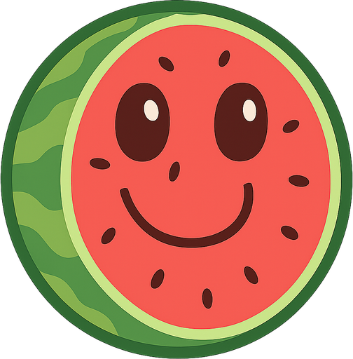 frendly watermelon. No background. Transparent background. Blank background. No shadows. 2d. In-Game asset. flat