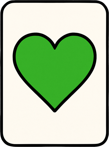 Green Hearth in a white paper-card with rounded corners, front view..
In-Game asset.  2d.  High contrast.  No shadows