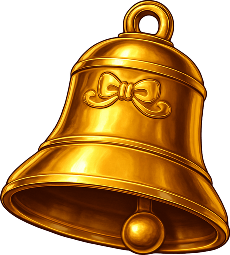 Crea un asset para el símbolo 'D' de Megaways: una Campana Dorada.
Una campana clásica de tragamonedas, pero con un acabado dorado metálico y pulido. Debe tener un brillo sutil y un diseño elegante. Puede tener un pequeño lazo o detalles decorativos. Estilo de casino tradicional y lujoso. Fondo transparente. Símbolo de ganancias (25x).
In-Game asset.  2d.  High contrast.  No shadows