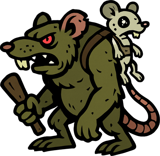 Looks like a gargantuar from plants vs zombies but a rat.
In-Game asset.  2d.  High contrast.  No shadows