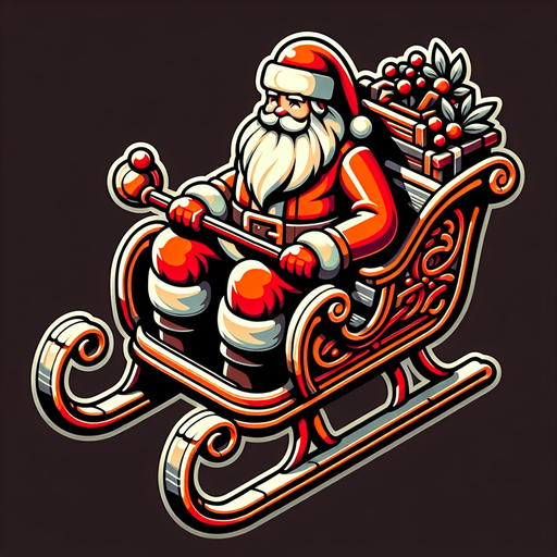 Santa on a sleigh top view.
Single Game Texture. In-Game asset. 2d. Blank background. High contrast. No shadows.