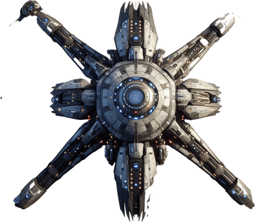alien space ship. top-down view.
Single Game Texture.  In-Game asset.  2d.  Blank background.  High contrast.  No shadows
