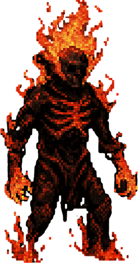 Ateş ruhu karakteri dark souls style 2d pixel art.
In-Game asset.  2d.  High contrast.  No shadows