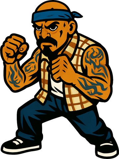 pandillero que quiere pelear a puño limpio.
In-Game asset.  2d.  High contrast.  No shadows