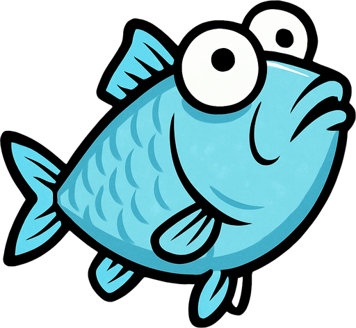 A dumb looking flat fish like a sardine looking up, ice blue color..
In-Game asset.  2d.  High contrast.  No shadows
