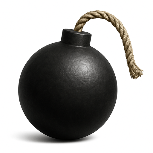 Bomba, gerçekçi, yandan görünüm, yazısız.
In-Game asset.  High contrast.  No shadows