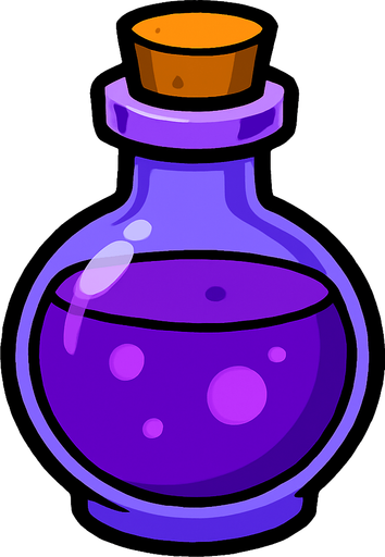 purple potion bottle filled with purple liquid.
In-Game asset.  2d.  High contrast.  No shadows