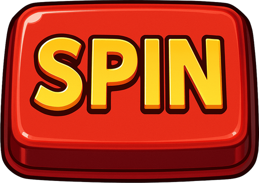 A “Spin” button for an electronic slot machine. Button is red and font is in yellow. Anime style. High definition..
In-Game asset.  2d.  High contrast.  No shadows