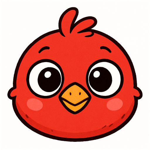 Cartoon red baby bird face.
Single Game Texture. In-Game asset. 2d. Blank background. High contrast. No shadows.