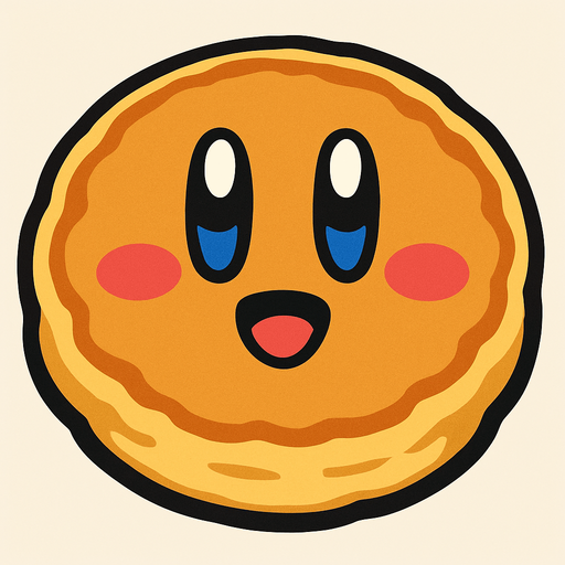 Pancake with a kirby face.
In-Game asset.  2d.  High contrast.  No shadows