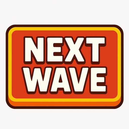 A large rectangular button with Text on it that says: NEXT WAVE.
In-Game asset.  2d.  High contrast.  No shadows