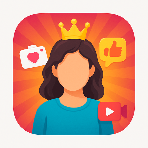 Modern App Store icon, high definition, square with rounded corners, for a game titled "Kim Influencer Olmak İster?" and with the description "Türk influencerlar hakkında 50 soruluk, barajlı bilgi yarışması. Her 5. soru barajdır; yanlış cevapta son barajda kalırsın.". No text on icon!