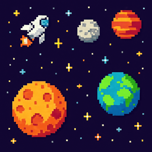 2d pixel art space.
In-Game asset.  2d.  High contrast.  No shadows