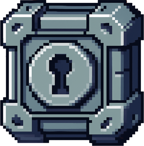sci-fi metallic lock, pixel art.
In-Game asset.  2d.  High contrast.  No shadows