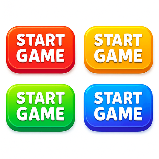 "start game" buttons. rainbow colors in each button. HD colors. 
In-Game asset.  High contrast.  No shadows. 3D