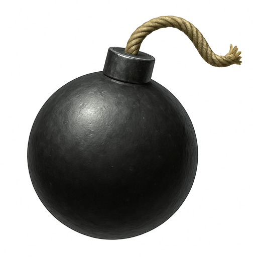 Bomba, gerçekçi, yandan görünüm, yazısız.
In-Game asset.  High contrast.  No shadows